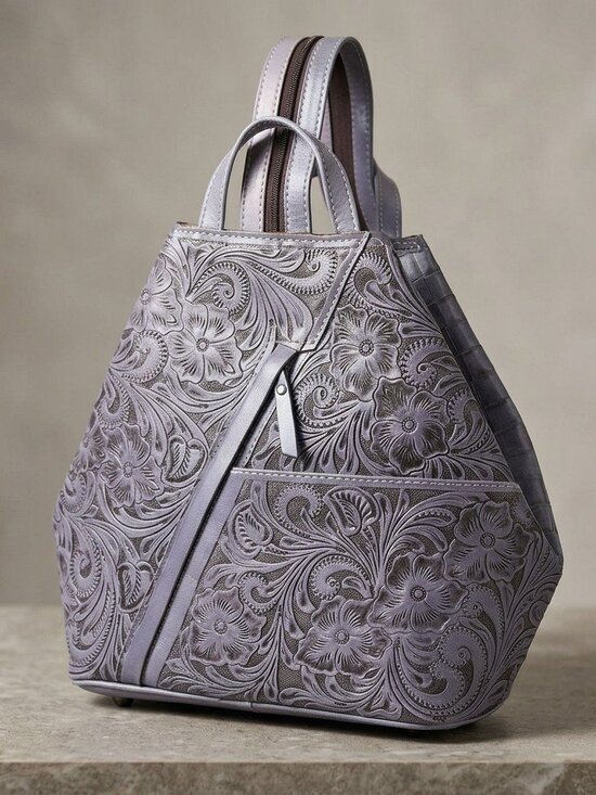 Lilac Embossed Floral Backpack Tote main image 4